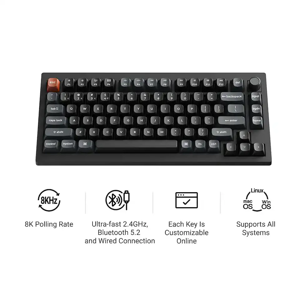 Teclado Keychron V1 Ultra 8K Inalámbrico 2.4GHZ Negro 75% 2