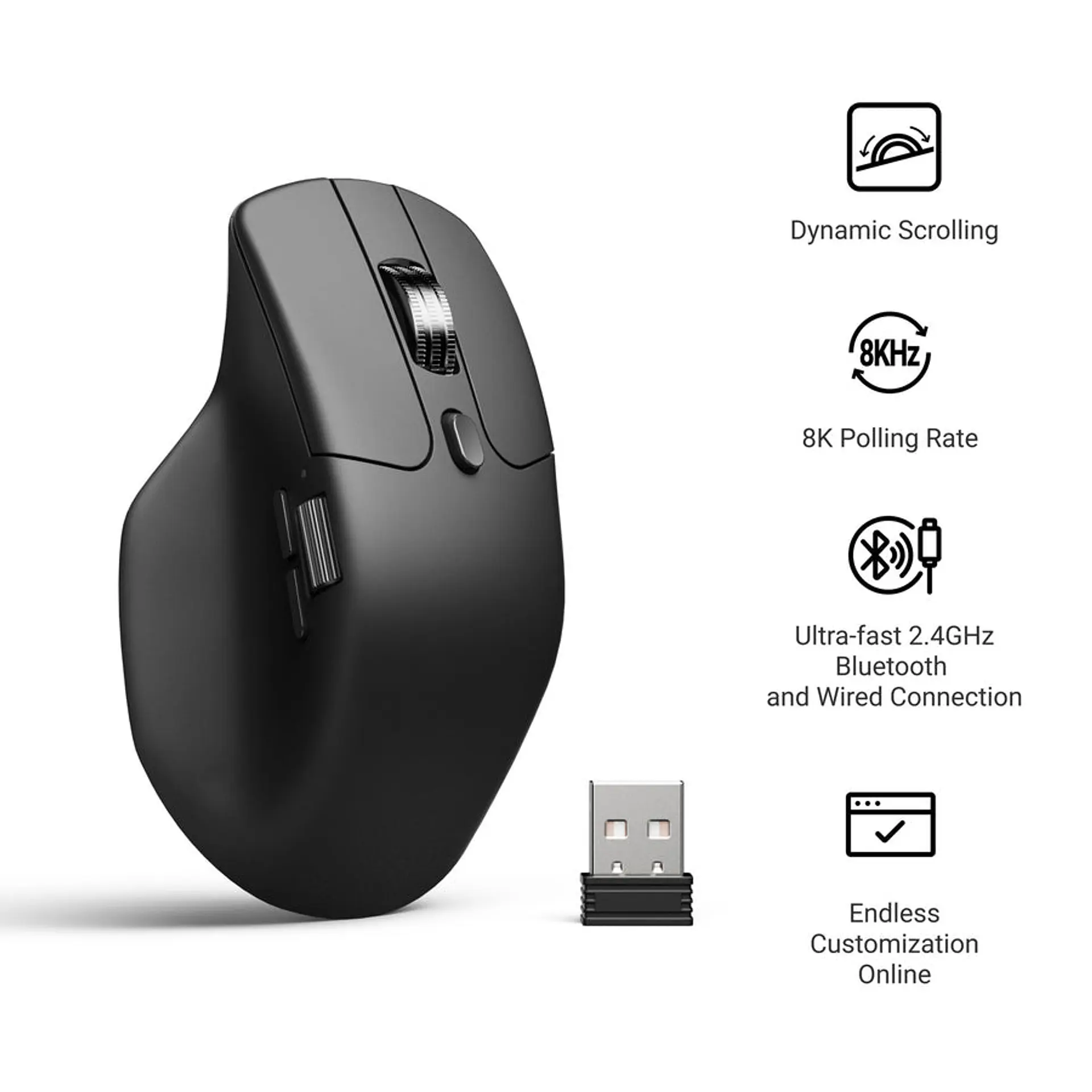 Mouse Inalámbrico Ergonómico Keychron M6 8K 2.4ghz Bluetooth 3