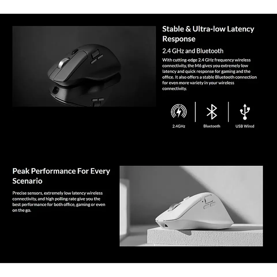 Mouse Inalámbrico Ergonómico Keychron M6 2.4ghz Bluetooth Negro 5