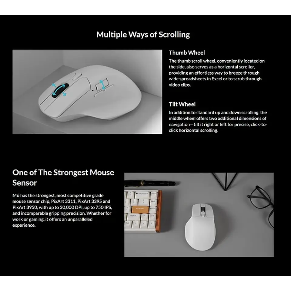 Mouse Inalámbrico Ergonómico Keychron M6 2.4ghz Bluetooth Negro 7