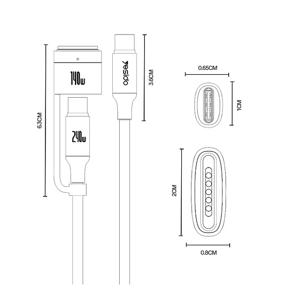 Cargador para Macbook Pro / Air M5 M4 M3 M2 2 en 1 Magnetico USB C 8