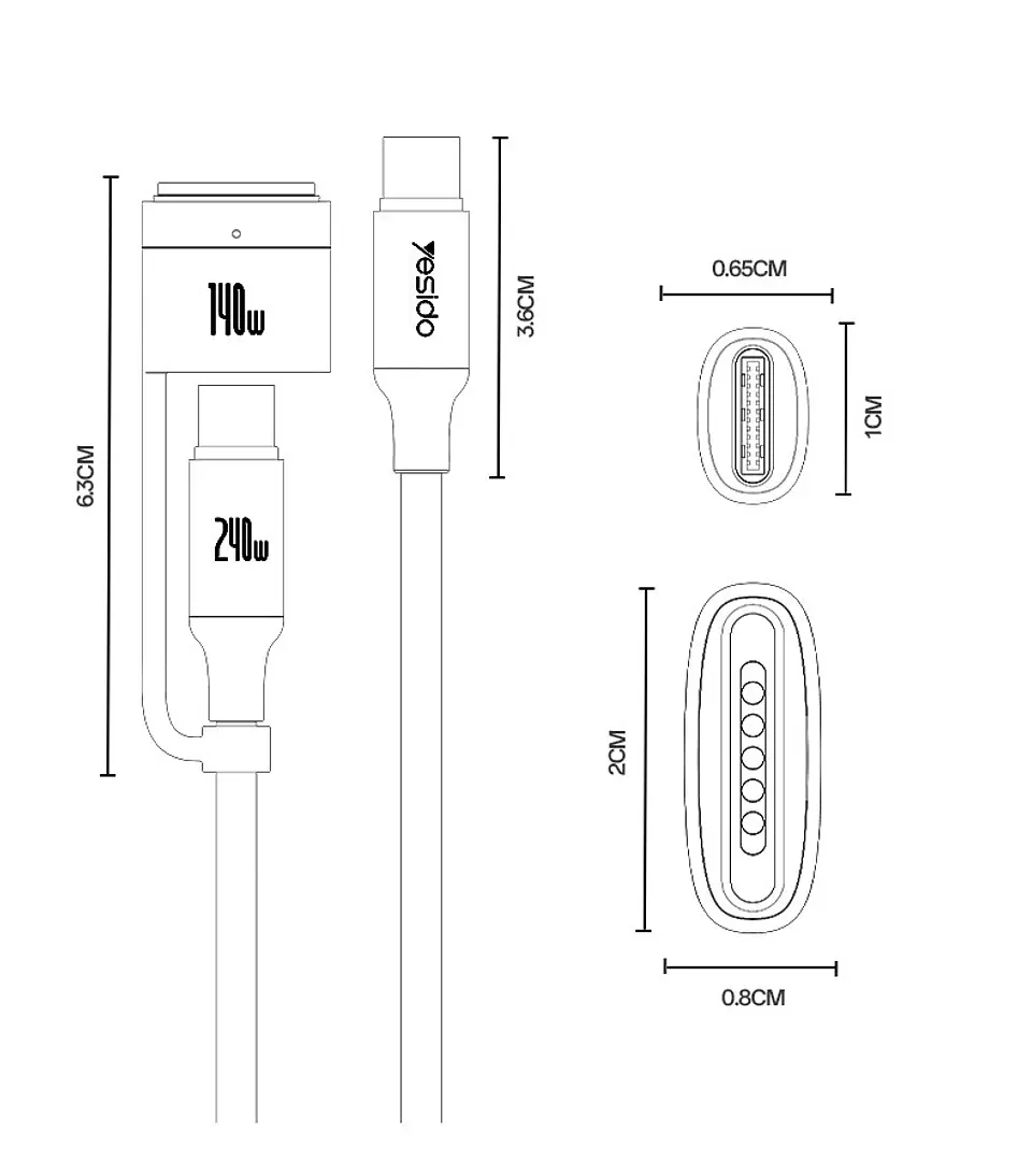 Cargador para Macbook Pro / Air M5 M4 M3 M2 2 en 1 Magnetico USB C 8