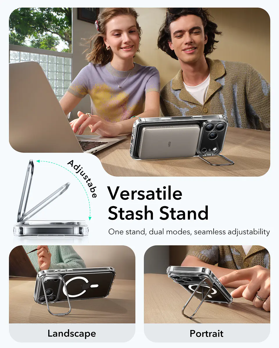 Carcasa ESR Para iPhone 18 Pro Max Hybrid Stash Stand Rosada / Naranja 7