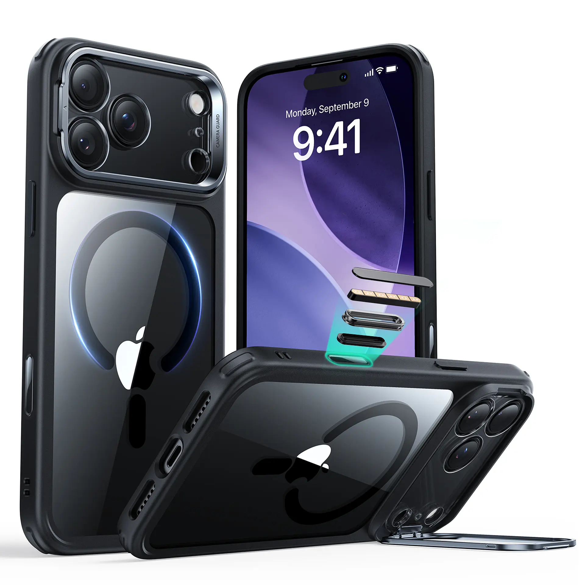 Carcasa ESR Para iPhone 18 Pro Max Hybrid Stash Stand Clear Black 1