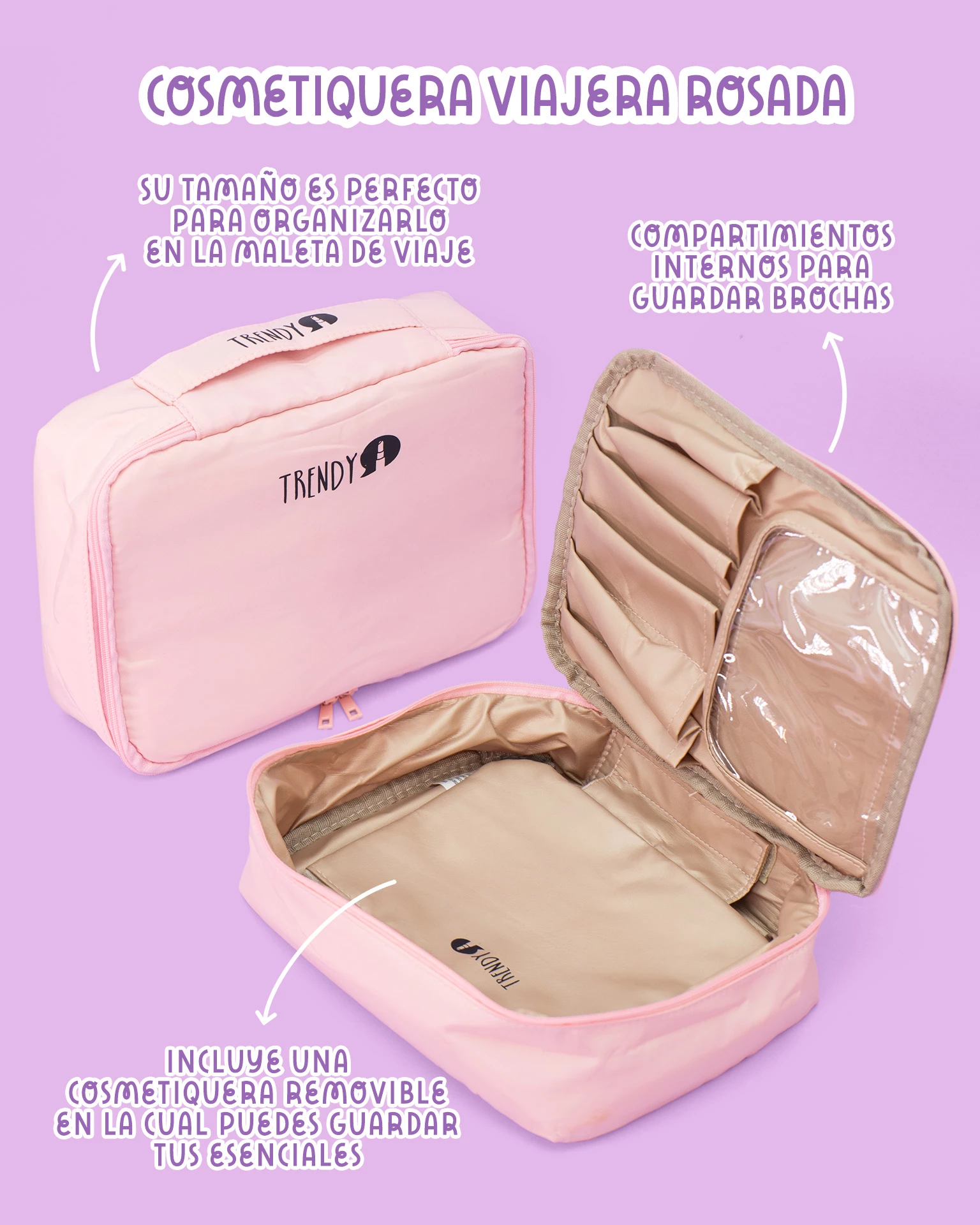 Cosmetiquera Viajera Rosada trendy 1