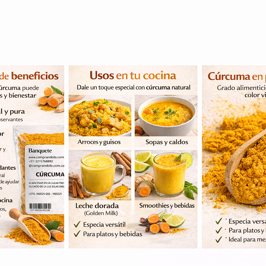 Cúrcuma En Polvo Natural Grado Alimenticio Especia 3