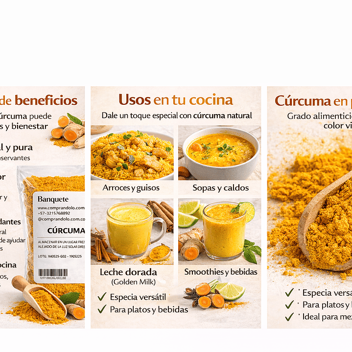 Cúrcuma En Polvo Natural Grado Alimenticio Especia 3