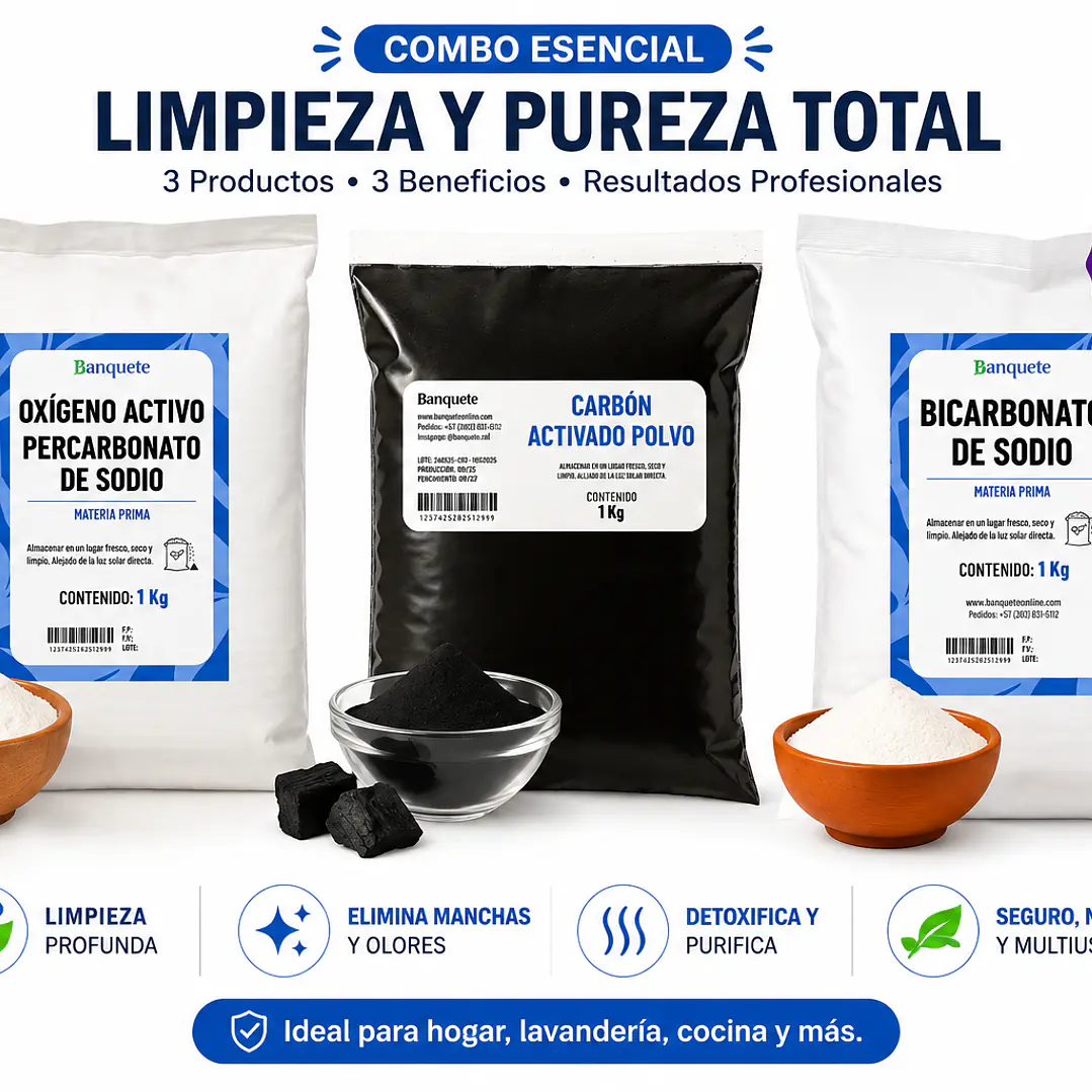 Combo limpieza y aseo Oxigeno activo - Carbon activado - Bicarbonato de sodio 2