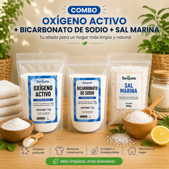 Combo Limpieza y Cocina (Percarbonato de Sodio + Bicarbonato + Sal Marina) 1