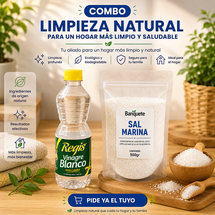 Combo limpieza natural (Vinagre Blanco Regil + Sal Marina Natural) 1