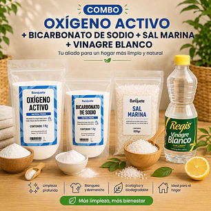 Kit multiusos (Vinagre Blanco Regis + Sal Marina + Bicarbonato + Oxígeno Activo)