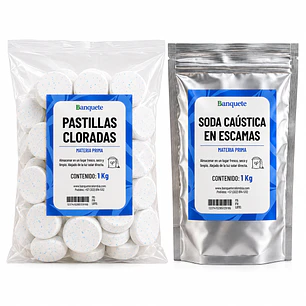 Combo Desinfección (Pastillas Cloradas 1 kg+ Soda Cáustica 1 kg)