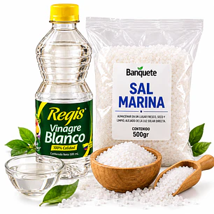 Combo limpieza natural (Vinagre Blanco Regil 500 ml + Sal Marina Natural 500 gr)