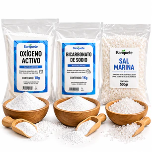 Combo Limpieza y Cocina (Percarbonato de Sodio 1 kg + Bicarbonato 1 kg + Sal Marina 500 gr)