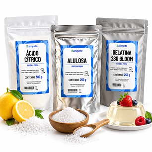 Combo para Postres y Gelatinas (Gelatina sin sabor 250 gr +Alulosa 250 gr + Acido cítrico 500 gr)