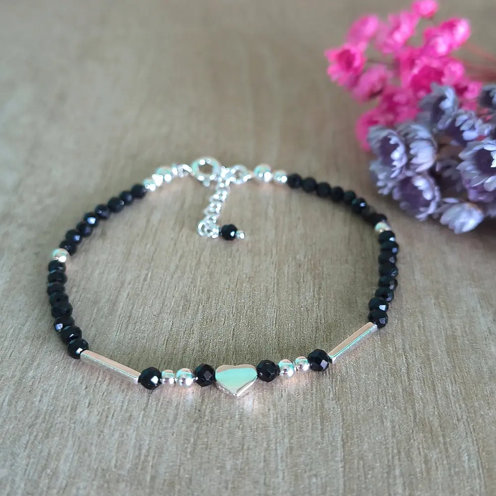 Pulsera turmalina negra corazón