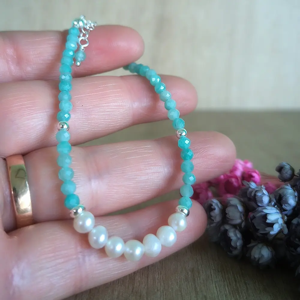 Pulsera Amazonita & Perlas