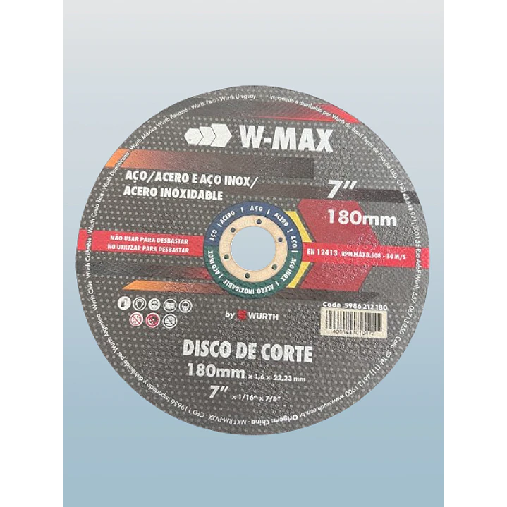 DISCO DE CORTE WURTH ACERO E INOX 7