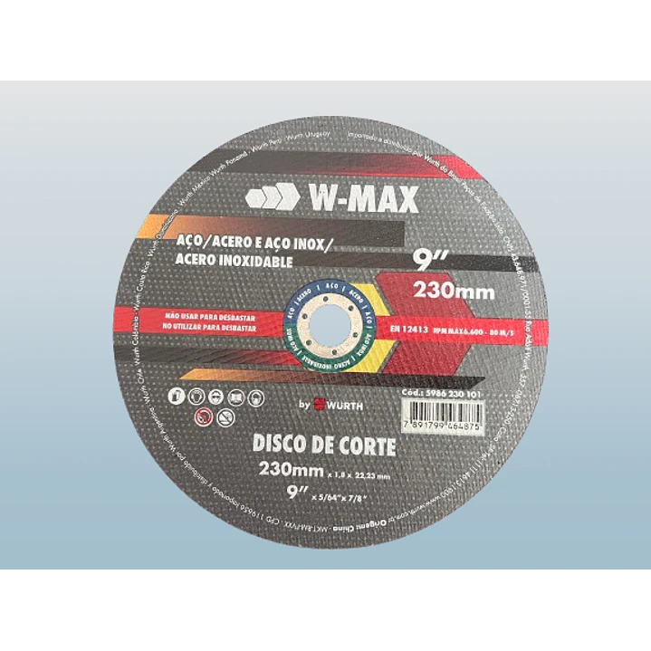 DISCO DE CORTE WURTH ACERO E INOX 9