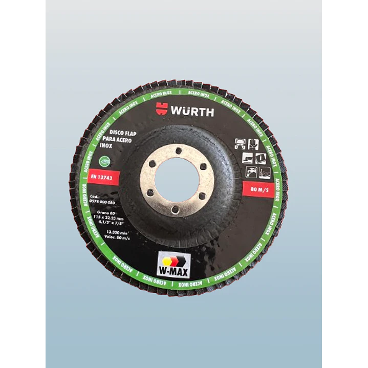 DISCO FLAP WURTH GRANO 80 ACERO E INOX 4 1/2