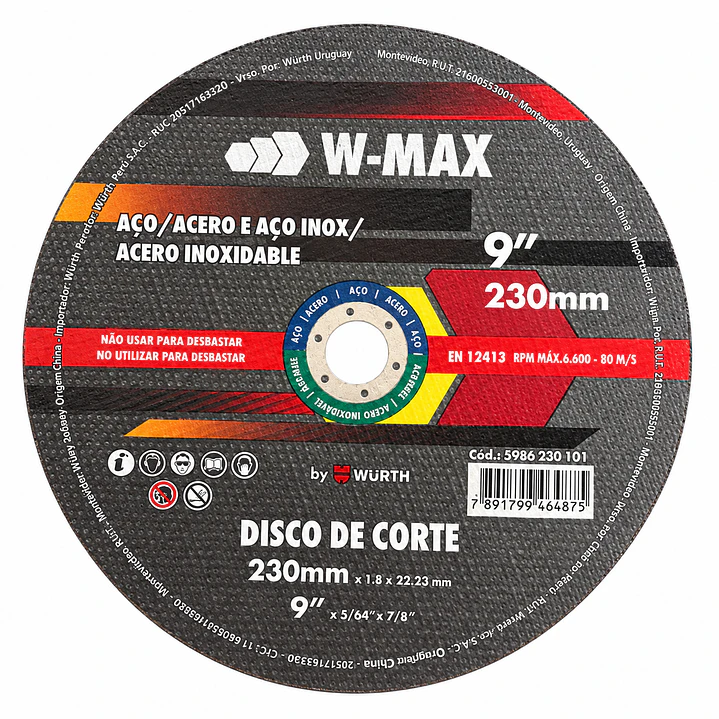 Disco de Corte W-MAX Würth para Acero e Inox 9