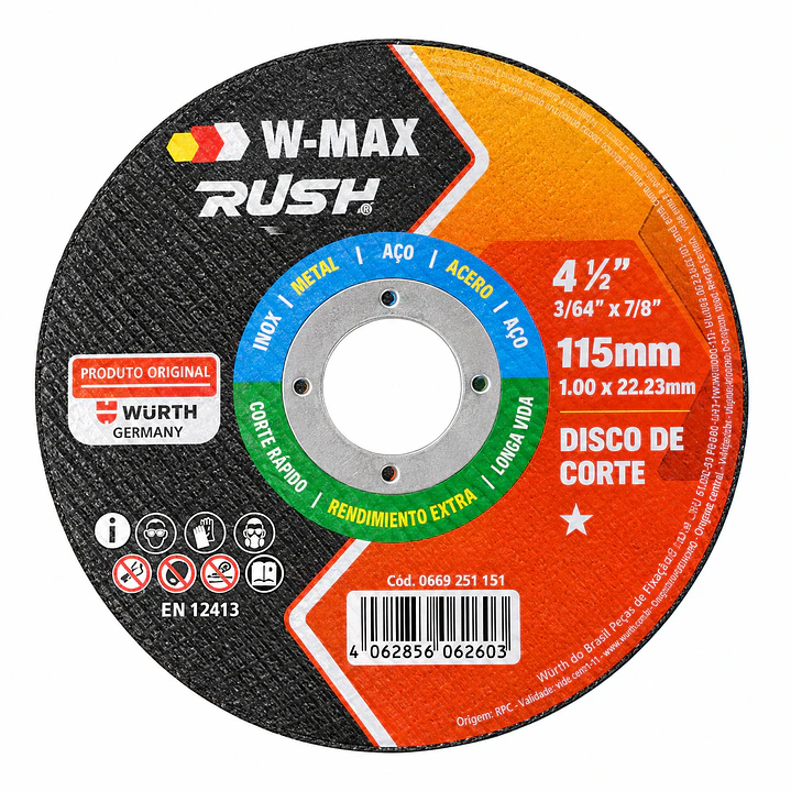 Disco de Corte RUSH Würth para Acero e Inox 4 1/2