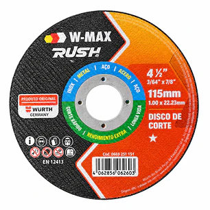 Pack 50 Discos de Corte RUSH Würth para Acero e Inox 4 1/2