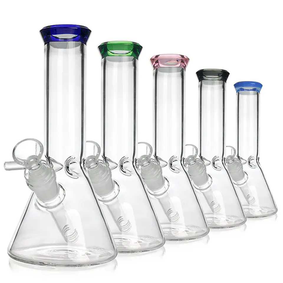 Bong de Vidrio Beaker con Borde de Color – Bong de Pyrex con Downstem 20cms 1