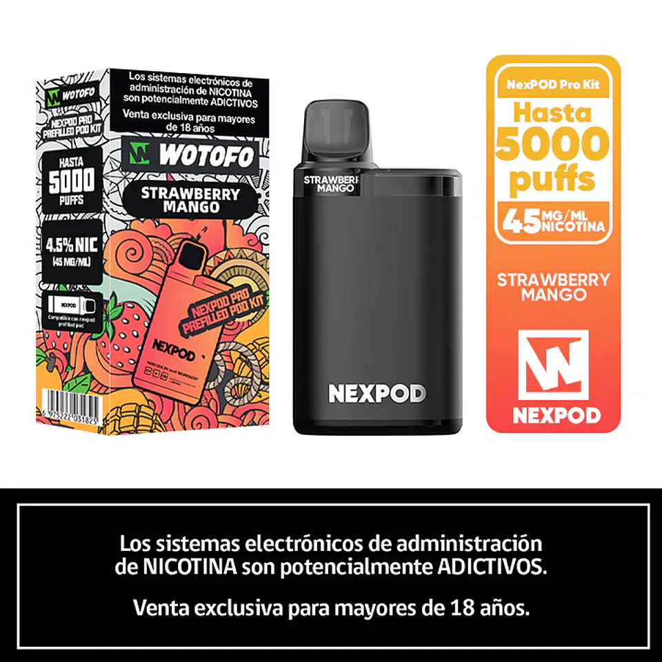 Vaporizador Wotofo Nexpod Kit 5000 Puffs (Bateria + Recarga) 1