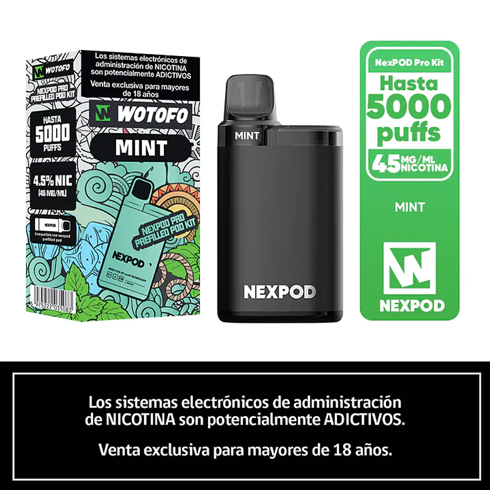 Vaporizador Wotofo Nexpod Kit 5000 Puffs (Bateria + Recarga) 5