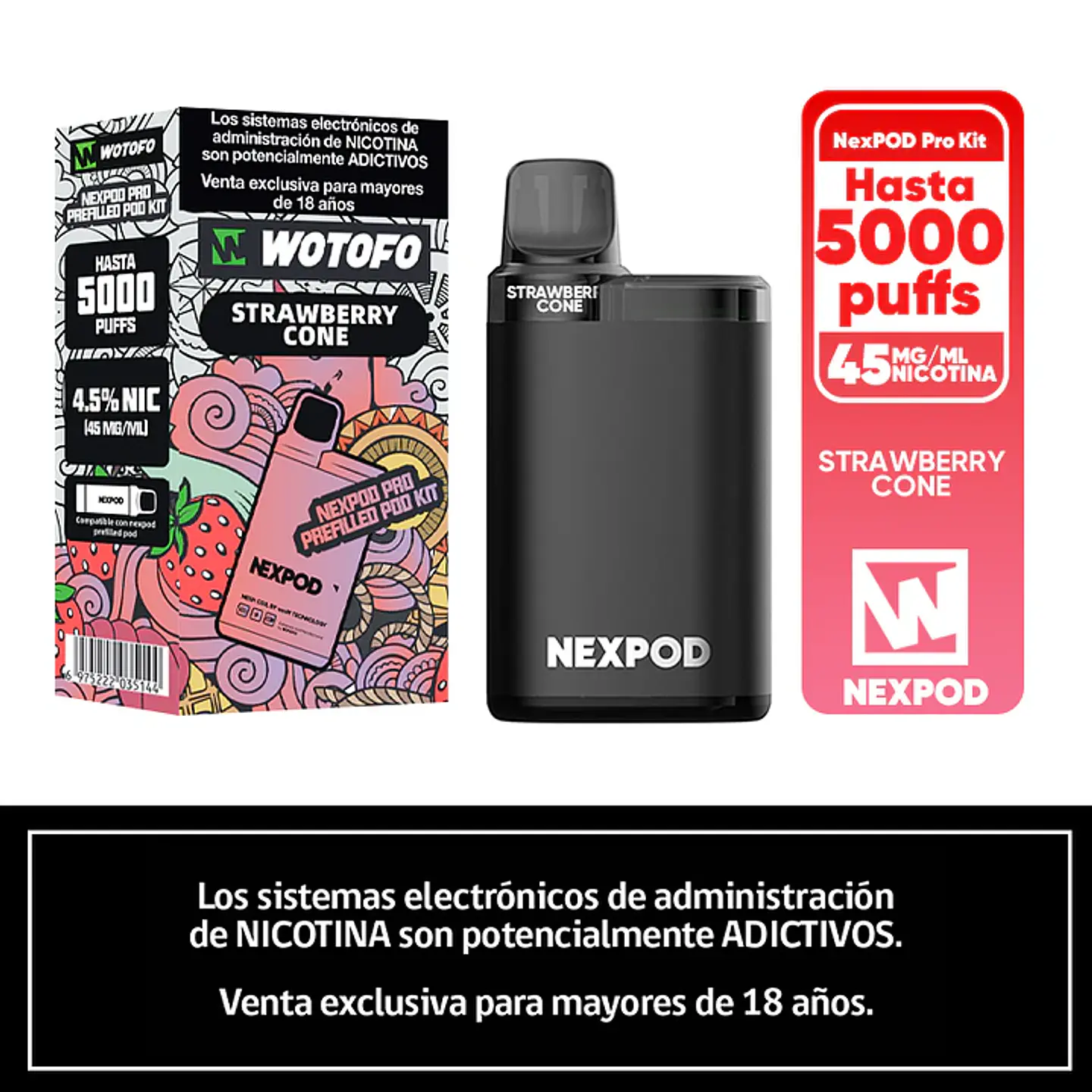 Vaporizador Wotofo Nexpod Kit 5000 Puffs (Bateria + Recarga) 7