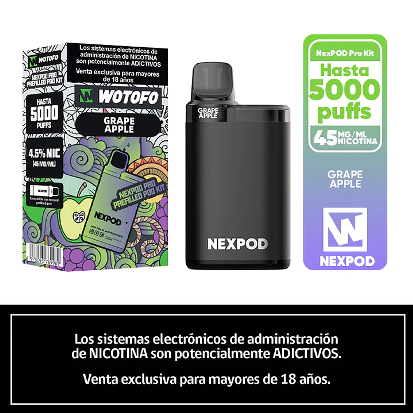 Vaporizador Wotofo Nexpod Kit 5000 Puffs (Bateria + Recarga) 8