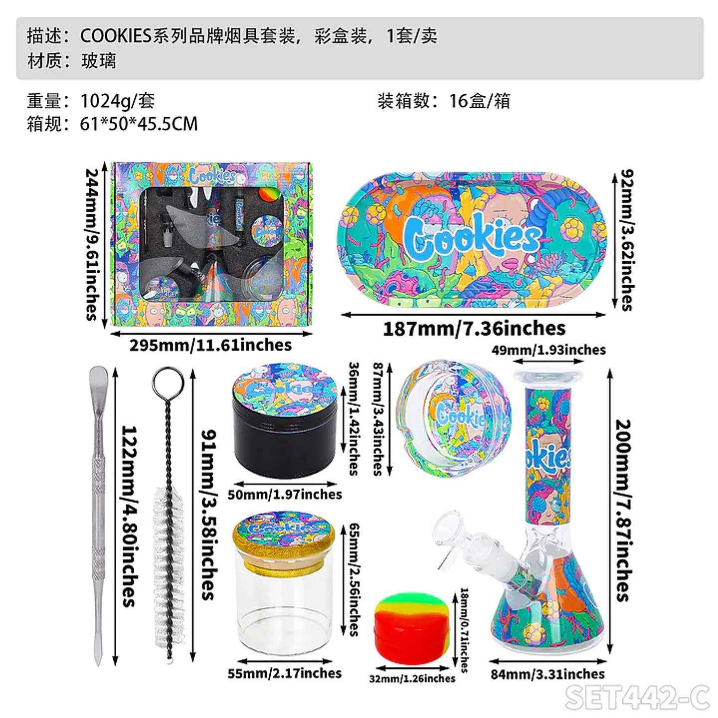 Kit para Fumar Cookies Full Set 9 Piezas– Bong + Grinder + Extras 11