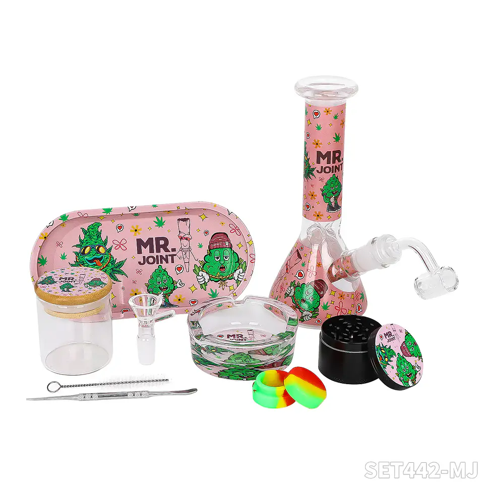 🟢 Full Smoking Set Mr. Joint Pink Edition – Kit Fumador Premium 10 Piezas Chile 10