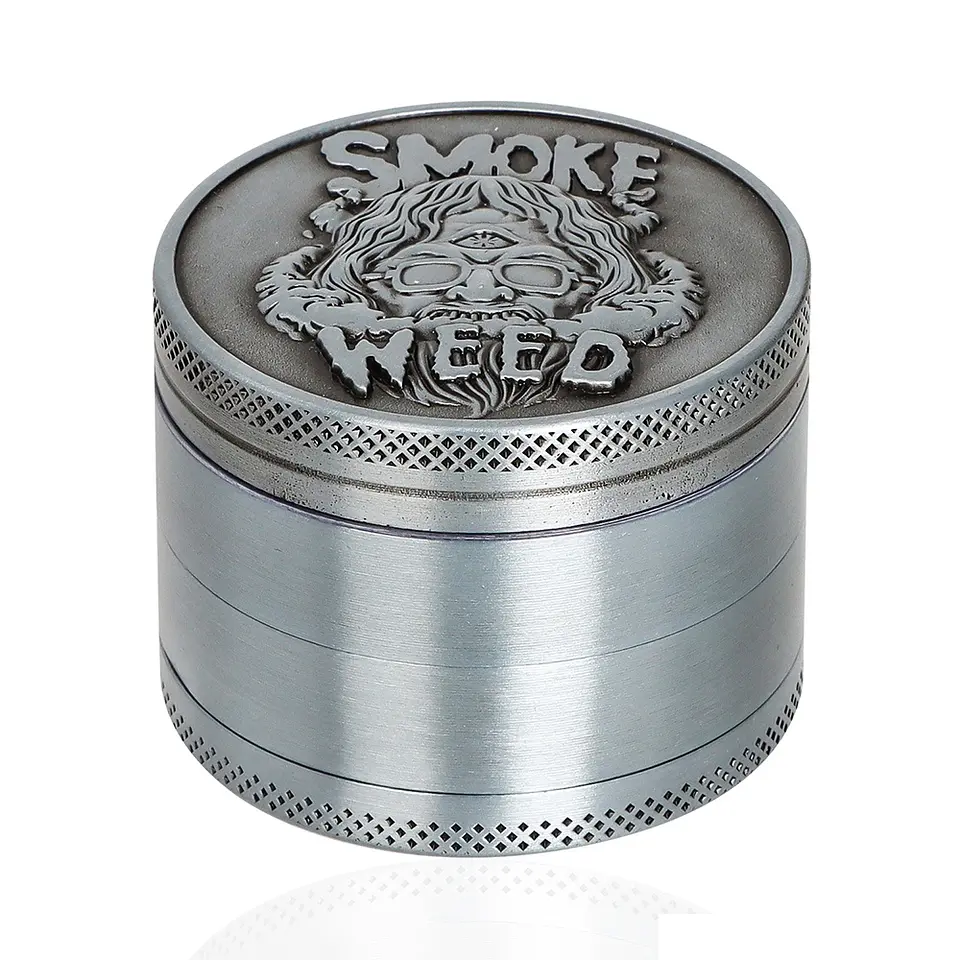 Moledor diseño Smoke Weed 50 mm 4 pisos plateado 1