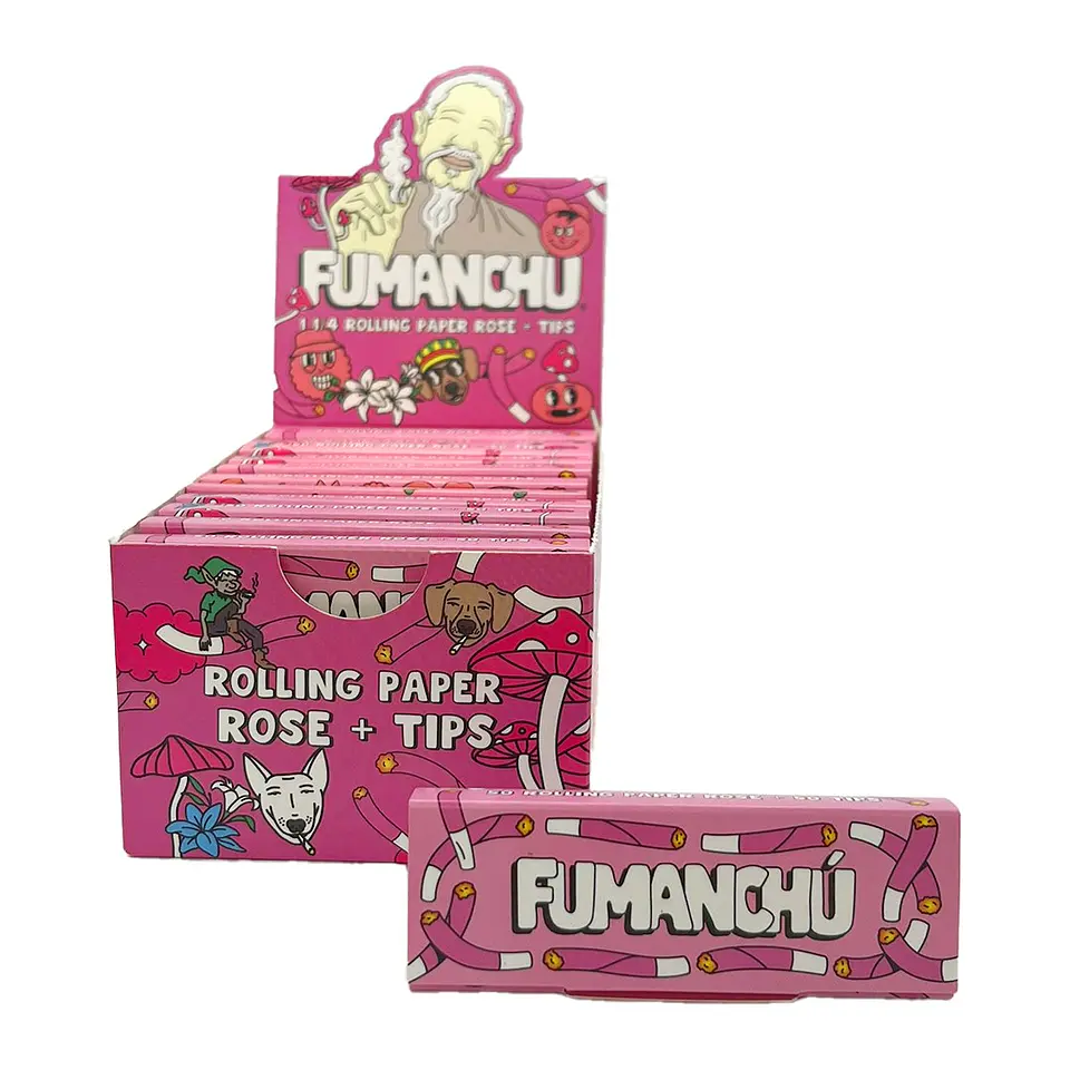 🌸🔥 Papelillos Fumanchú Rosado 1 1/4 + Tips 2