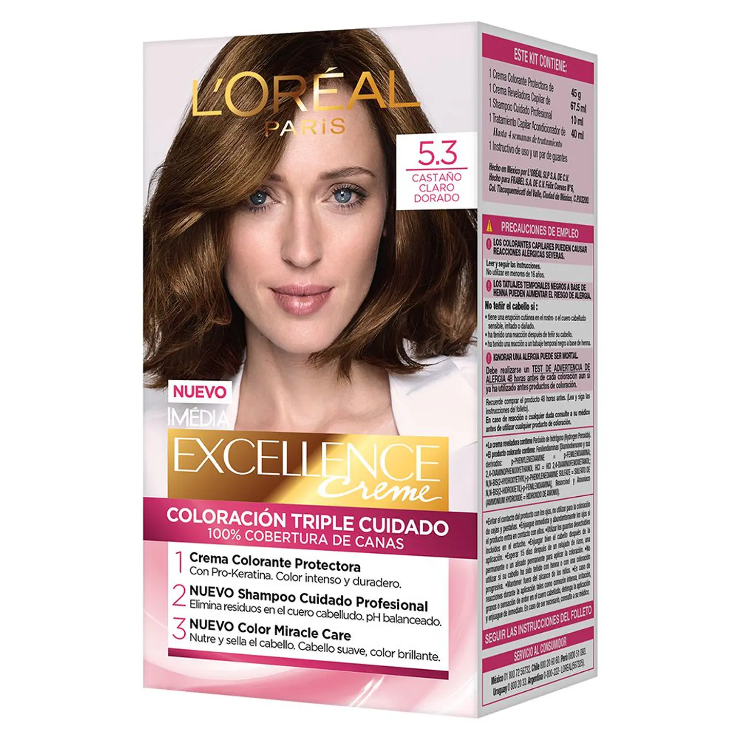 Tintura de Cabello Excellence Creme - LOREAL CASTAÑO CLARO DORADO 5.3 (45 G) 1