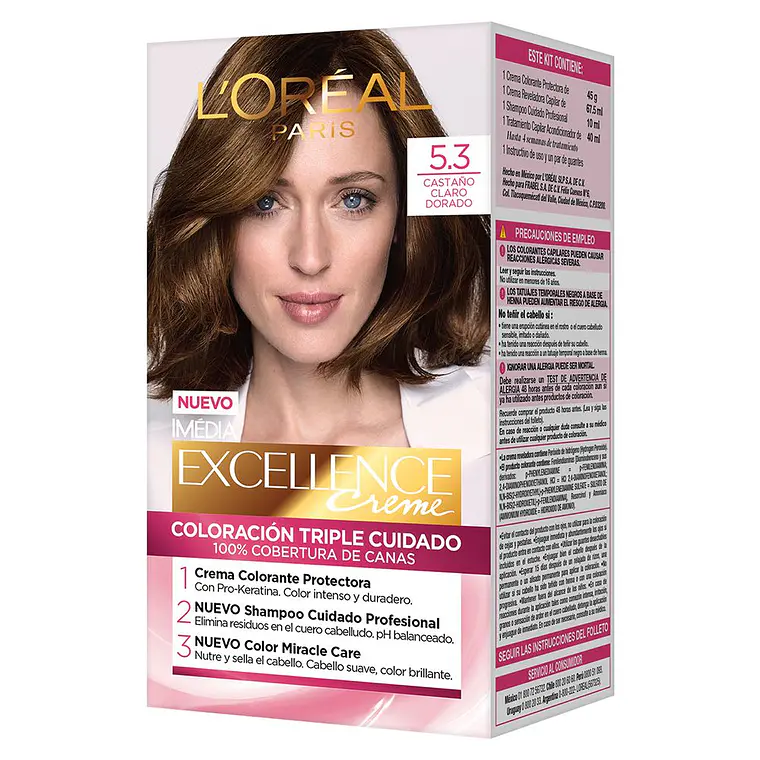 Tintura de Cabello Excellence Creme - LOREAL CASTAÑO CLARO DORADO 5.3 (45 G) 1