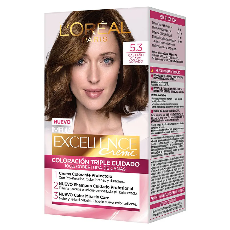 Tintura de Cabello Excellence Creme - LOREAL CASTAÑO CLARO DORADO 5.3 (45 G) 1
