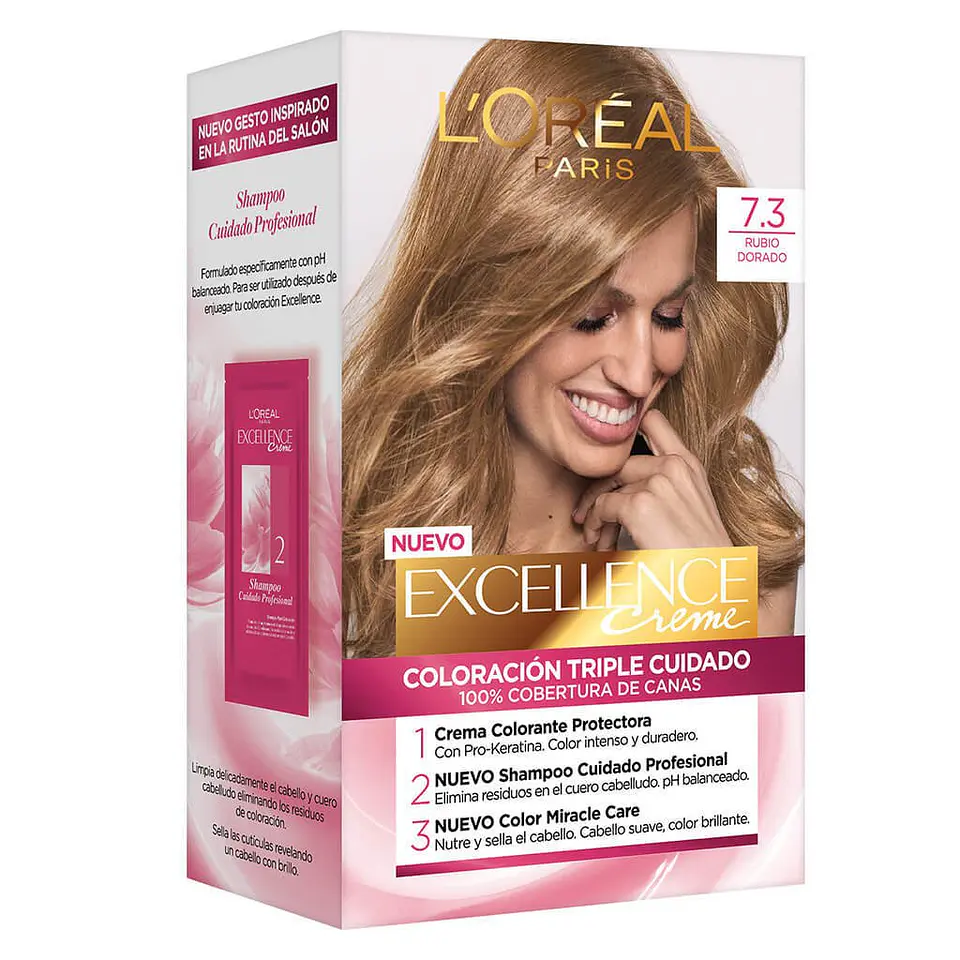 Tintura de Cabello Excellence Creme - LOREAL RUBIO DORADO 7.3 (45 G) 1