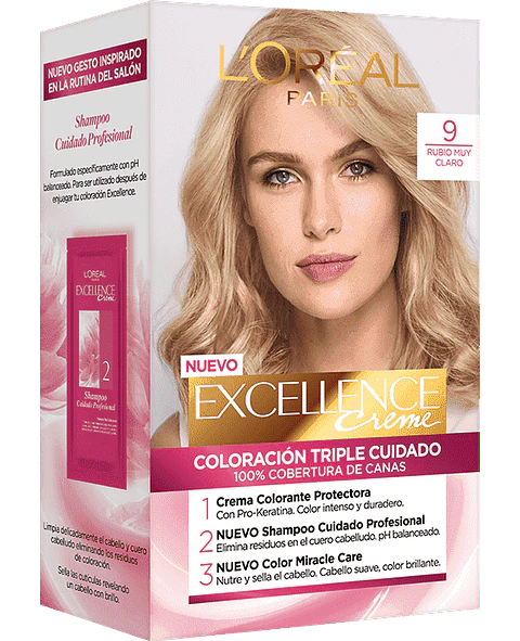 Tintura de Cabello Excellence Creme - LOREAL RUBIO MUY CLARO 9 (45 G)