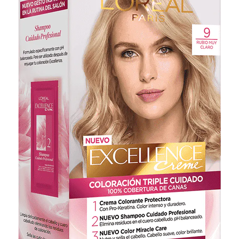 Tintura de Cabello Excellence Creme - LOREAL RUBIO MUY CLARO 9 (45 G) 1