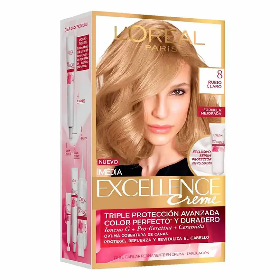Tintura de Cabello Excellence Creme - LOREAL RUBIO CLARO 8  (45 G) 1