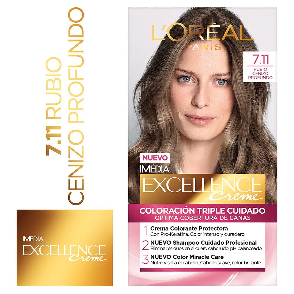 Tintura de Cabello Excellence Creme - LOREAL RUBIO CENIZO PROFUNDO 7.11 (45 G)  1