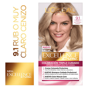 Tintura de Cabello Excellence Creme - LOREAL RUBIO MUY CLARO CENIZO 9.1 (45 G)