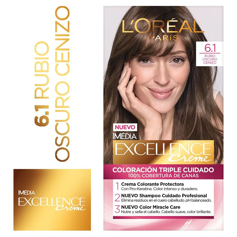Tintura de Cabello Excellence Creme - LOREAL RUBIO OSCURO CENIZA 6.1 (45 G) 1