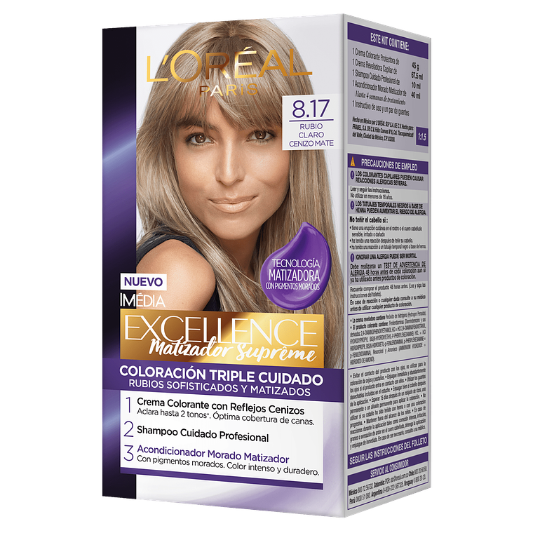 Tintura de Cabello Excellence Matizador Supreme - LOREAL RUBIO CLARO CENIZO MATE 8.17 1