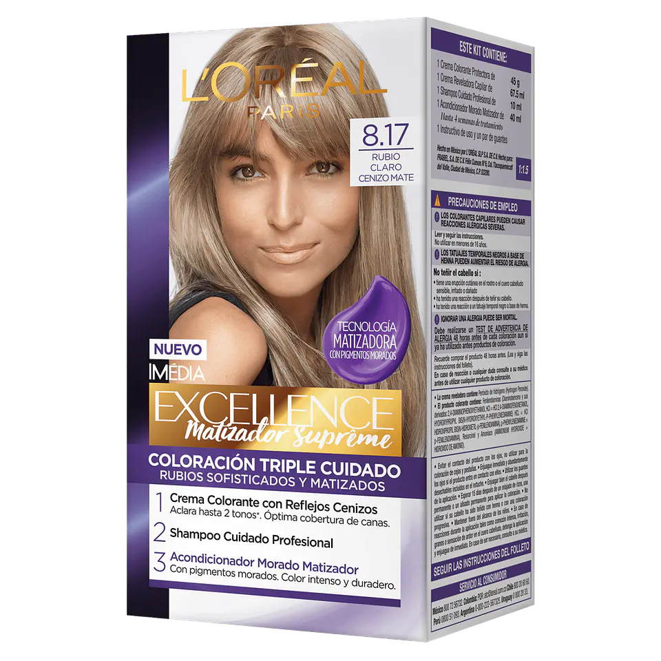 Tintura de Cabello Excellence Matizador Supreme - LOREAL RUBIO CLARO CENIZO MATE 8.17 1