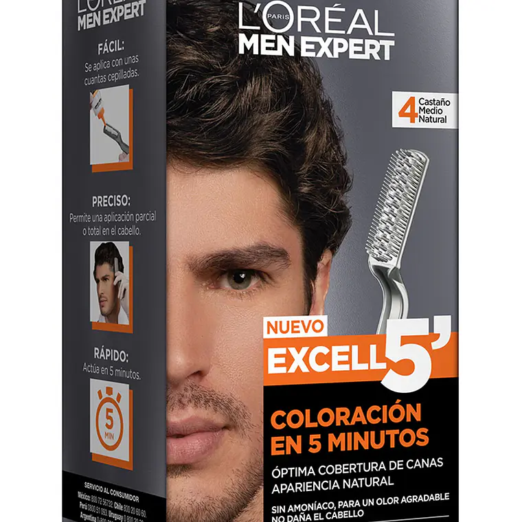 Tintura de Cabello Men Expert 5' - LOREAL CASTAÑO MEDIO NATURAL 4 1