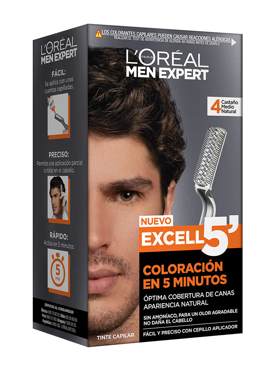 Tintura de Cabello Men Expert 5' - LOREAL CASTAÑO MEDIO NATURAL 4 1